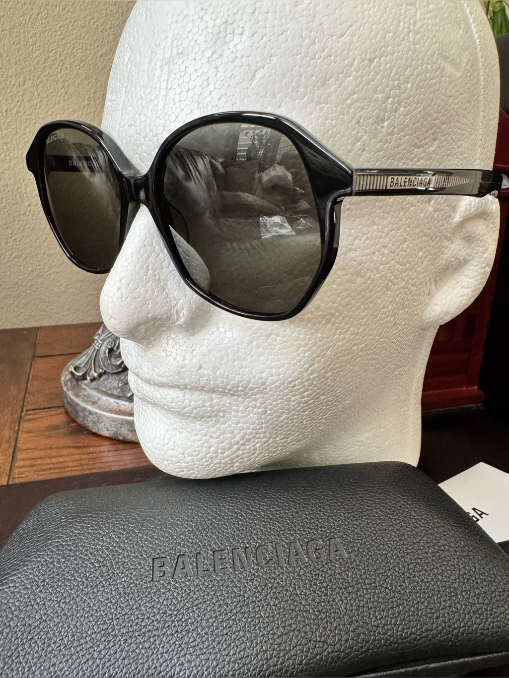 New“Balenciaga”% Authentic, 58mm Round Sunglasses Black/Grey Made In Italy